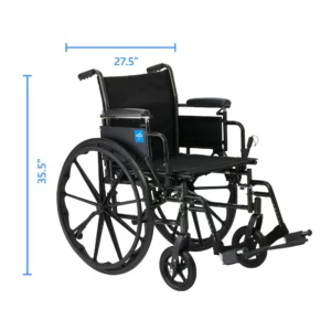 Medline 20” K3 Height Adjustable Wheelchair with Swing-Back Desk-Length Arms & Swing-Away Footrests, 300 lbs. Capacity Transport Aid, Adults & Seniors,Black